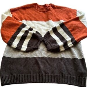 Macaron Orange/Cream/Grey Striped Crew Neck Sweater. Fits Large. EUC